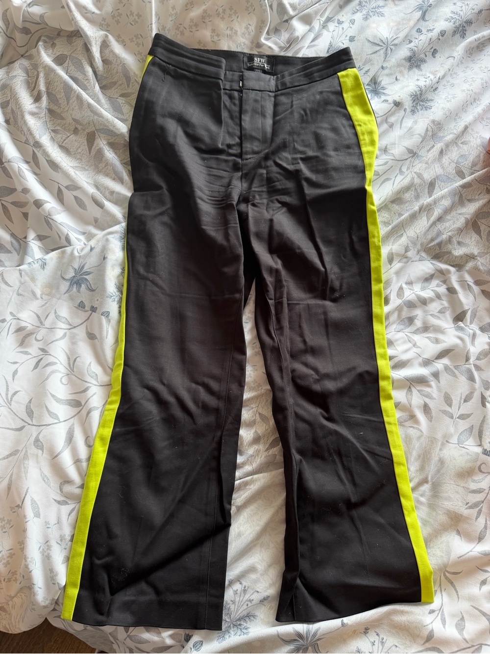 Stylish Women's Black Pants with Neon Yellow Side Stripe
